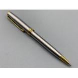 Parker sonnet series ball point pen in brilliant stainless steel & gilt with fine nib & box