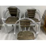 Total of 12 metal framed stacking outdoor chairs - with wooden seats & back rests