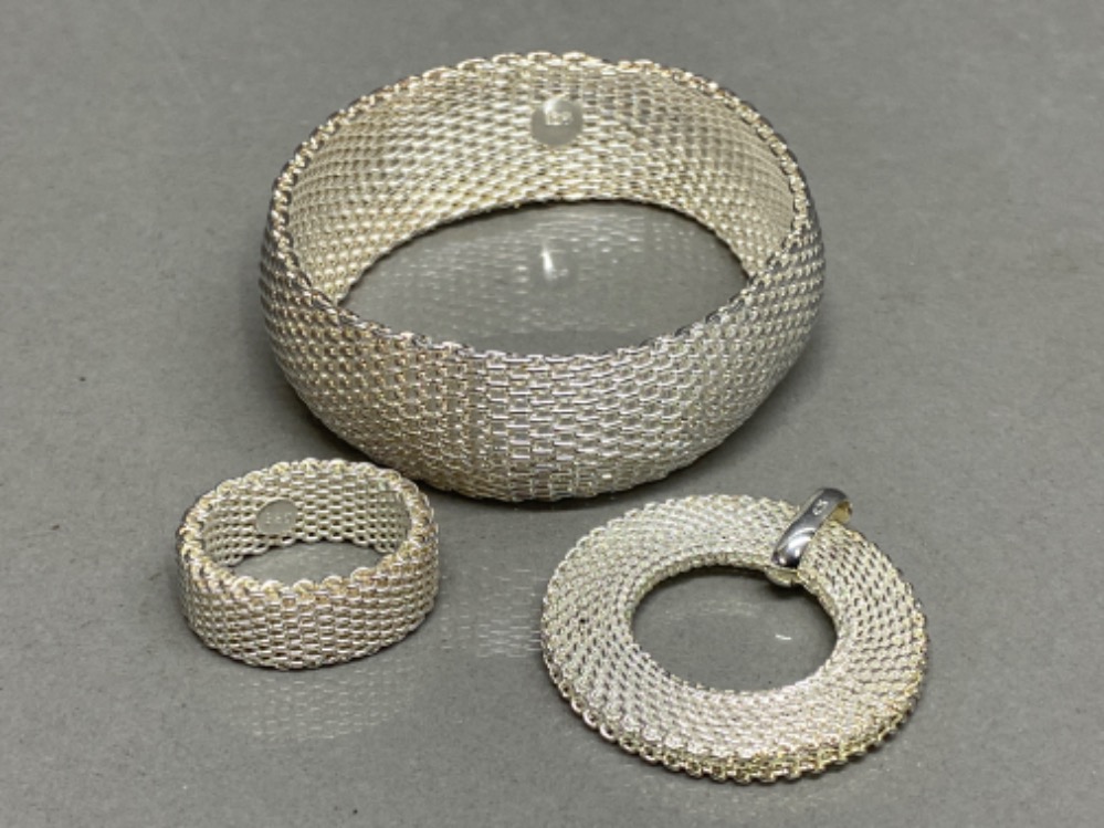 Silver 925 bangle, ring & pendant - matching 3 piece set 53.7g