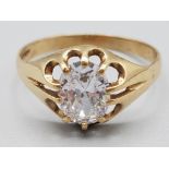 9ct gold white stone solitaire gypsy ring size U 2.6g gross