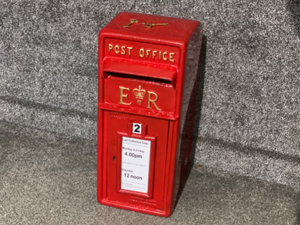 Cast metal Royal Mail Postbox (in classic red) with key, height 55cm