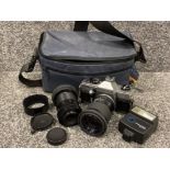 Praktica MTL5 camera with 2 lenses, 1600A flash & original protective carry bag