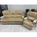 3 seater upholstered wingback sofa & matching electric reclining armchair