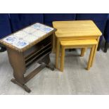 Beech nest of 2 tables & tile topped magazine table