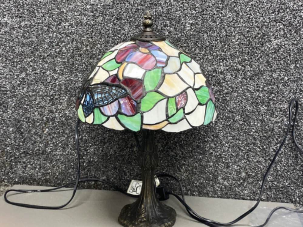 Tiffany style table lamp with metal Base & multicoloured glass shade