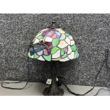 Tiffany style table lamp with metal Base & multicoloured glass shade