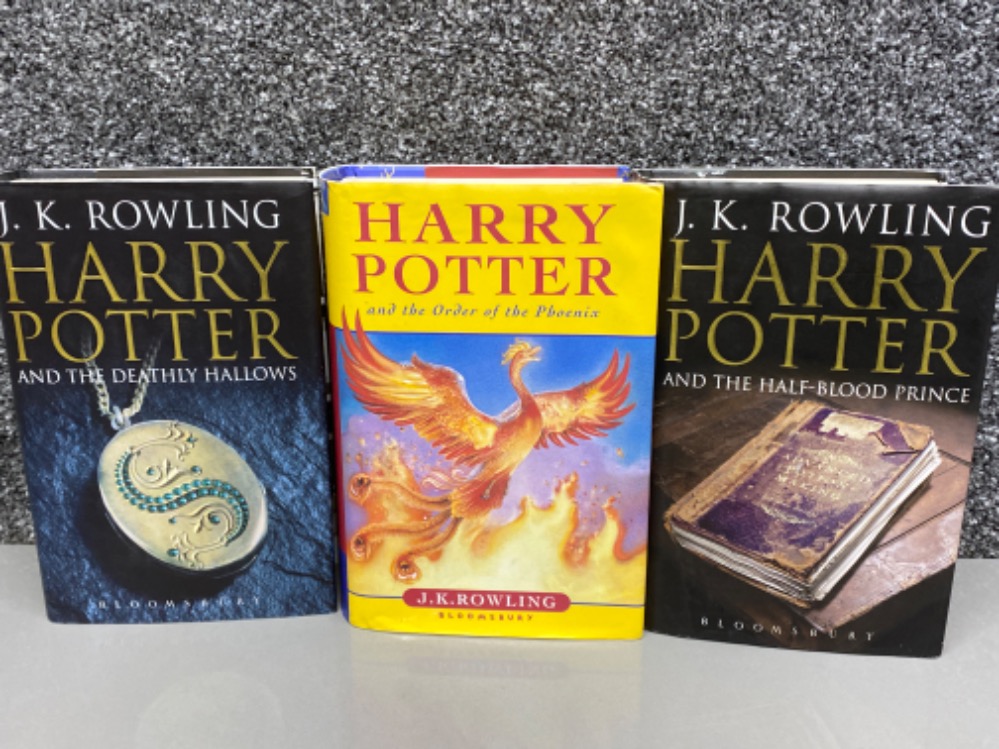 3x Harry Potter first edition hardback books includes the order of the Phoenix, the half blood