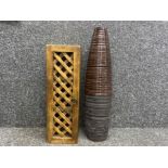 Large modern Bullet ribbed vase (in chocolate) H58cm together with a Mexican pine style 3 tier