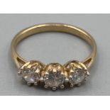 9ct gold and three white stone ring size S 2.4g gross