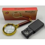 New 60mm magnifier with box together with a 30x60 LED loupe with both normal & UV light