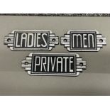 3 cast metal door signs, includes Ladies, Men & Private
