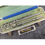 Cased Rudall-Carte flute & boxed Parrot Harmonica