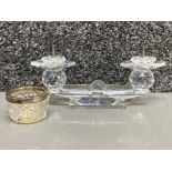 Hallmarked London 1899 silver rim glass pot together with a Swarovski Crystal glass Double Candle