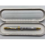 Parker Sonnet series ball point pen in brilliant silver & gilt, fine nib with case