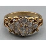 9ct gold and white stone cluster ring size O 3.3g gross