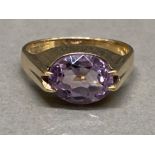 9ct gold & Amethyst solitaire ring, size O, 3.7g