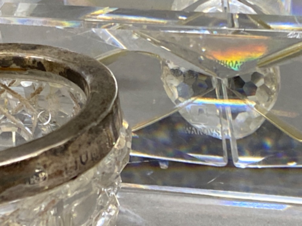 Hallmarked London 1899 silver rim glass pot together with a Swarovski Crystal glass Double Candle - Image 3 of 3