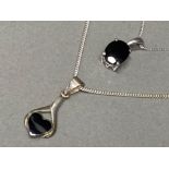 2x silver 925 chains Both with black stone pendants - oval & heart shaped, 6.6g