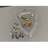 Mixed lot of jewellery mainly costume, also includes 4 piece vintage CZ set and 2x pairs of silver &