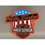 Cast metal Harley Davidson USA flag plaque