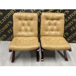 Pair of mahogany framed & tan leather relaxer chairs