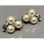 Pair of vintage silver, Pearl & white stone clip on earrings