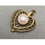 9ct yellow gold pendant with large Pearl - 1.4g gross