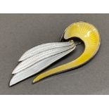 Large Norwegian sterling silver brooch with white & yellow enamel