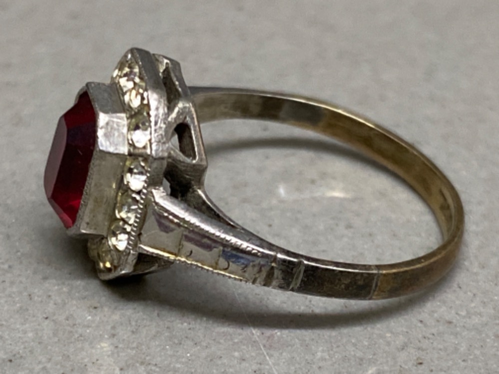 9ct yellow gold & silver dress ring comprising of large centre red stone surrounded by multiple - Image 2 of 2