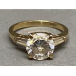 14ct yellow gold ring comprising of a large centre CZ stone & shoulder stones, size K, 3.1g