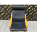 Modern relaxer chair with bentwood arms & faux leather seat & back rest