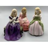 3 Royal Doulton girl figurines includes HN 2338 Penny, HN 2236 Affection & HN 1368 Rose