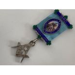 Silver 1940 Scottish Masonic Breast jewel medal with original hand painted enamel ribbon, issued