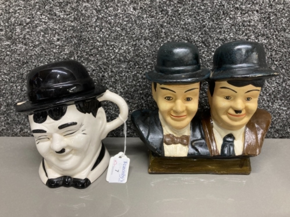 Laurel and Hardy double bust and a Hardy teapot