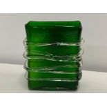 Large nicely designed green coloured glass vase - height 20cm