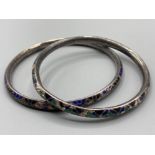 2 silver & enamel bangles