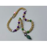 Silver Pearl & gemstone beaded necklace