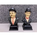 Laurel and Hardy pair of busts on square plinths