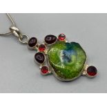 Silver, Garnet & Geode pendant & silver chain