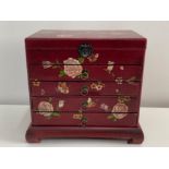 Oriental style floral patterned jewellery fitted with 4 drawers & mirror top