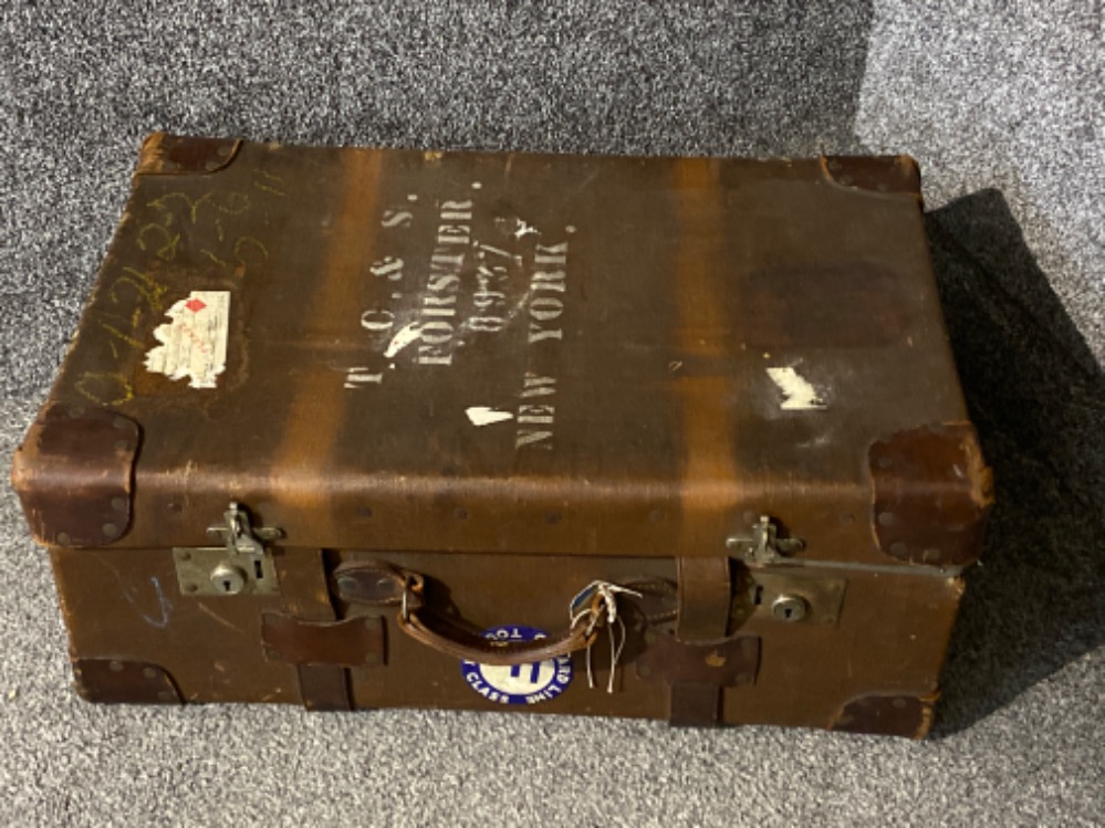 Vintage brown leather trunk - marked New York to top