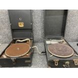 Two portable gramophones, one by HMV