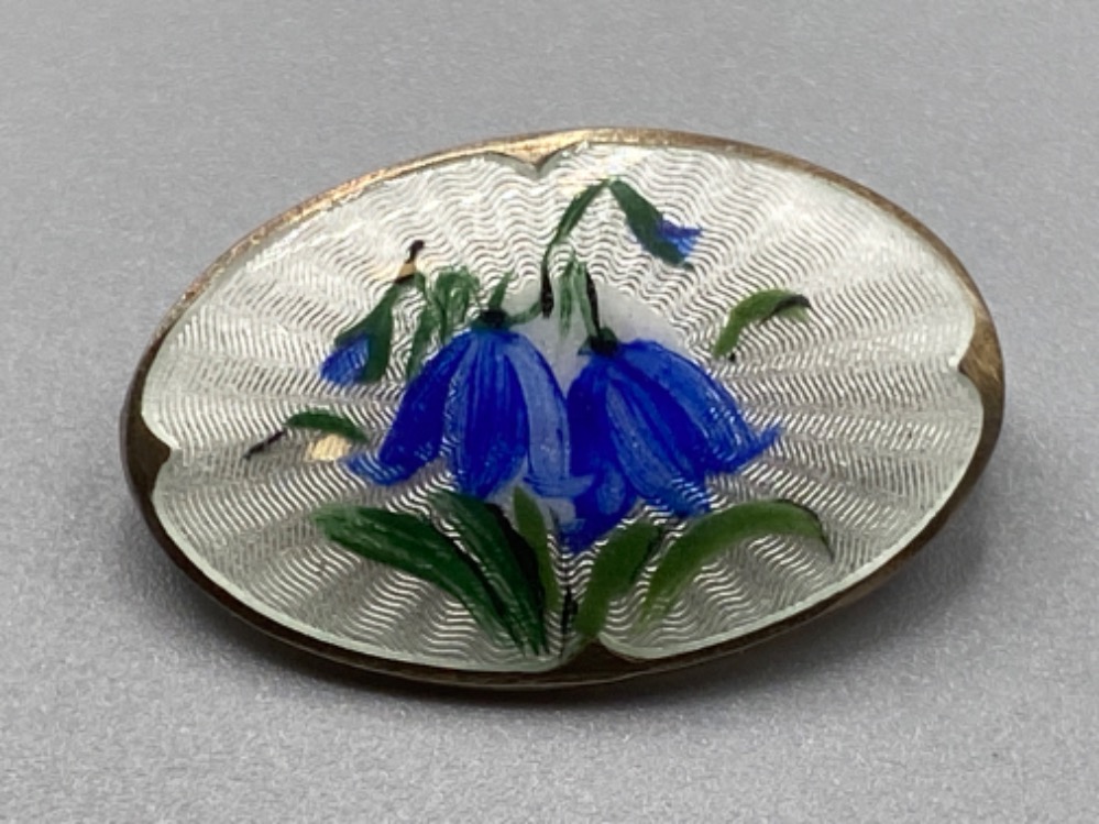 Silver and enamel (and hand painted) Norwegian oval shaped brooch by Ivar.T.Holth