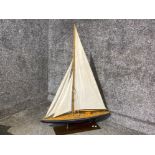 Hand made & painted wooden model yacht on stand, Height 86cm x Length 61cm