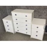 Modern 5 drawer chest & matching 3 drawer bedside chests, all with ceramic handles