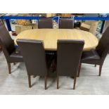 Light oak effect extending dining table & 6 matching leatherette chairs