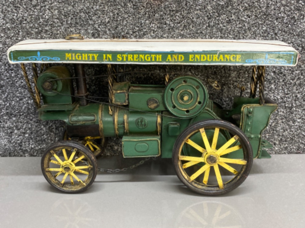 Hand made metal showmans steam engine “Mighty in strength and endurance” ornament