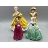 Royal Doulton x2 and Coalport x2 figures in good condition