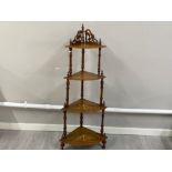 Inlaid walnut & mahogany 4 tier corner what-not stand