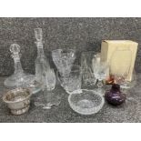 Cut crystal to include two Waterford decanters, Edinburgh jug and commemorative glass etc